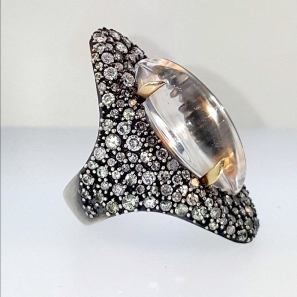 Alexis Bittar Fine Jewelry Pavé Grey Diamonds Drama Marquis Ring 7 - Picture 4 of 5